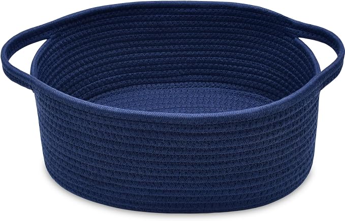 ABenkle Small Basket with Handles, Boho Decorative Rope Woven Dog Cat Toy Storage Bin Shelf Storage Organizer, Easter Christmas Gift Basket, 12"x8"x5"