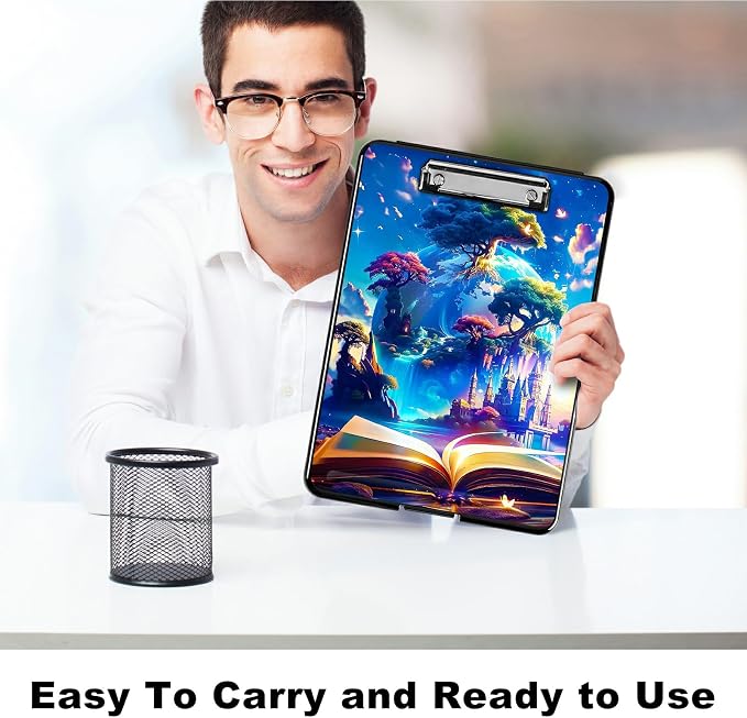 Book Trees A4 Clipboard with Storage Pen Holder, Clipboards Organizer Nursing Clipboard Foldable File Folder Plastic Clipboard Folio Clip Board for Office Students Classroom Doctor