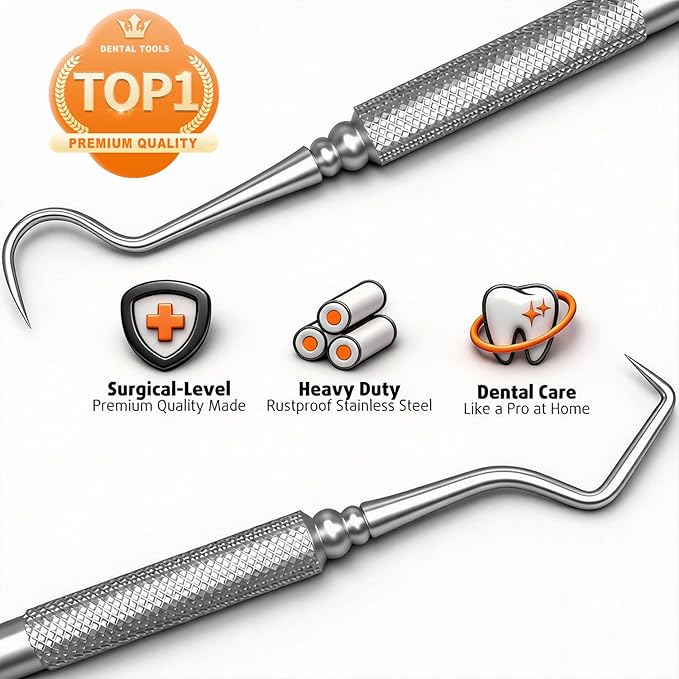 Dental Tools Plaque Remover Teeth Cleaning Tool﻿s Kit 6 Pcs Dental Care Kit Stainless Steel Dental Pick Tartar Remover Tool for Home/Travel/Pet Care-Storage Case Included