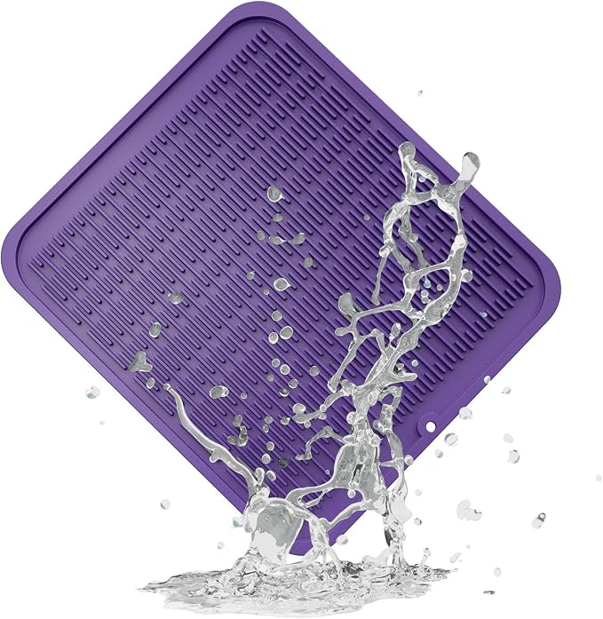 ZLR Oversized Silicone Dish Drying Mat for Kitchen, 16"x18", Meadow Violet | Family-Size Drainboard for Pots & Pans, Thick 4mm No-Curl, Heat-Resistant Trivet to 450°F, Non-Slip, Rolls to Store