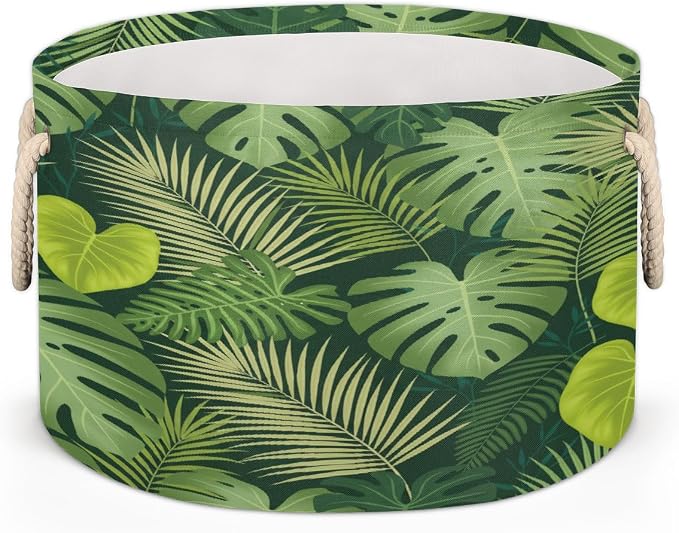 Large Storage Baskets - Monstera Heart Leaf Nursery Organizer Bin Box with Handles Collapsible Round Laundry Hamper for Kids Toys Pet Blanket, Bedroom Living Room Home Decor Gift Basket
