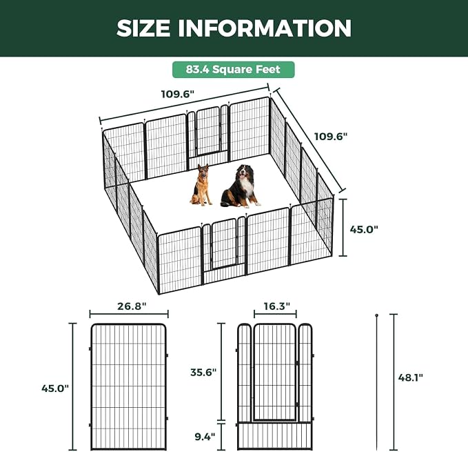FXW Rollick Dog Playpen with Fence-to-Wall Anchors, 45"H, 16 Panels | Heavy-Duty & Easy setup Play Area, Flexible Boundaries, Indoor & Yard, For Large Dogs, Patented
