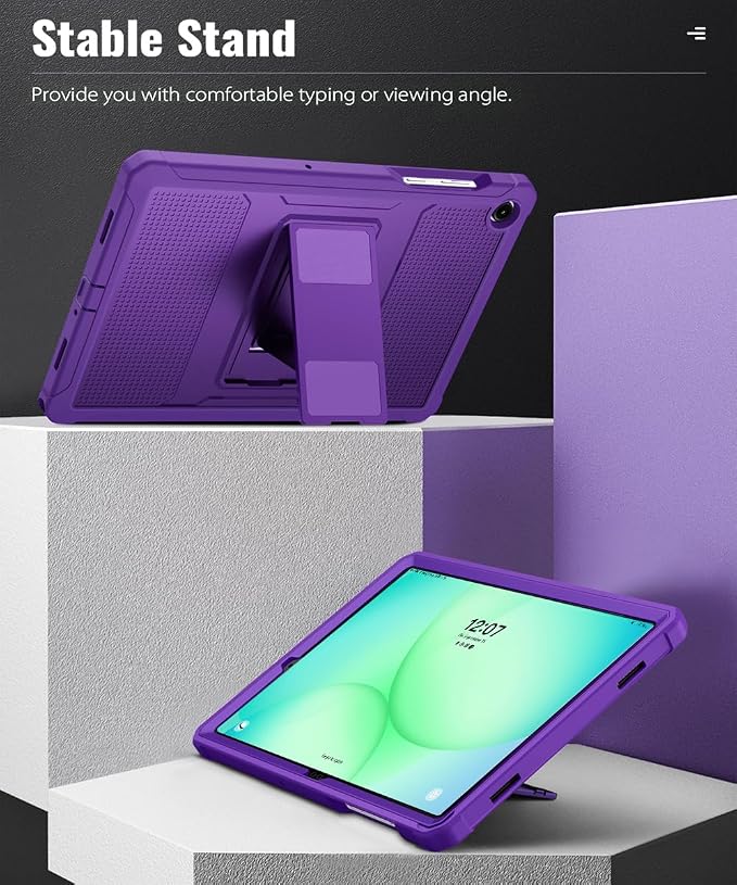 MoKo Shockproof Case Fit Samsung Galaxy Tab A11+ Plus/ A9+ 11 Inch | Full Body Rugged Stand Back Cover with Built-in Screen Protector for Galaxy Tab A11+/ A9+ Tablet, Deep Purple