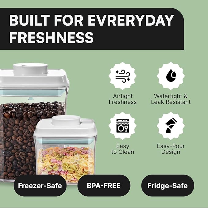 Bop Top Airtight Food Storage Containers | Pop-Top Lid | Multi-Pack | kitchen canister set, for flour, sugar, snacks, pasta, baking