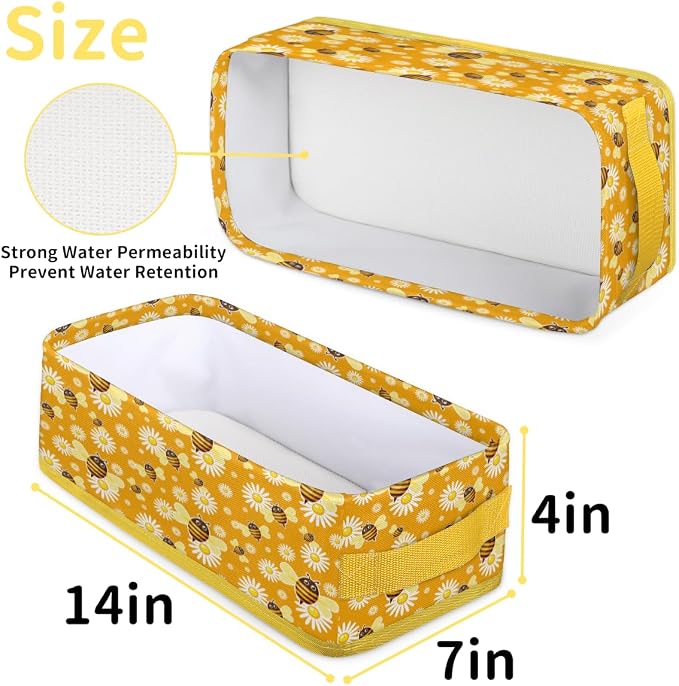 Bee Daisy Cartoon Bathroom Storage Basket, Foldable with Handle Open Countertop Paper Towel Decorative Box, Toilet Tank Top Shelf Baskets for Home Closet Bedroom Living Room Office
