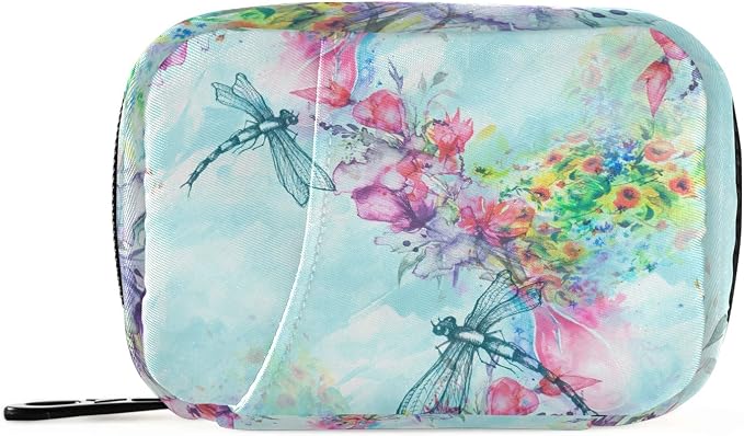 Pill Case 7 Day Pill Organizer Watercolor Dragonfly Travel Pill Case Portable Weekly Pill Box Bag Container Vitamin Supplement Holder with Zipper for Family Business