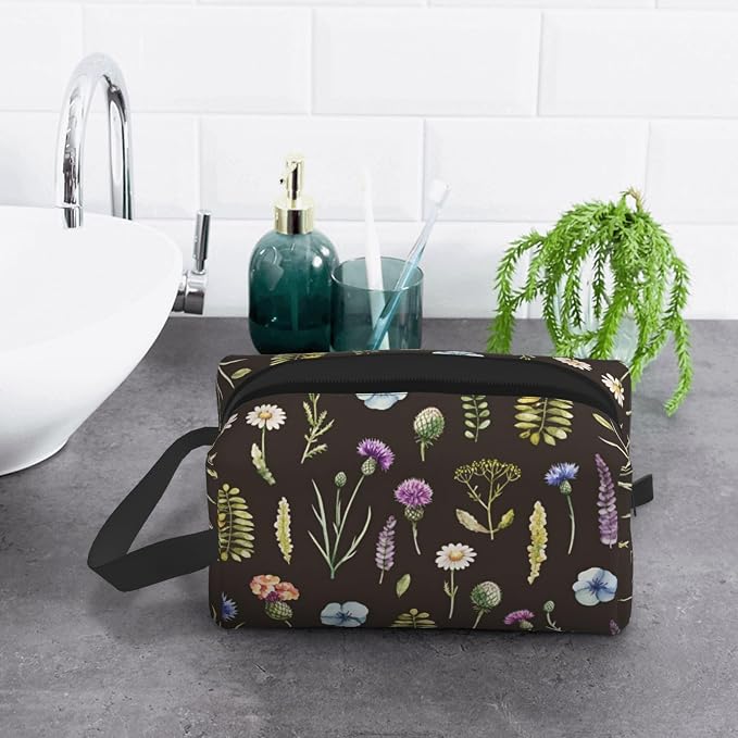 Vintage Wildflower Makeup Bag - Durable 600D Oxford Fabric Travel Cosmetic Bag, Shockproof Foam Padded Toiletry Organizer for Gym & Daily Use 10x6.2x4.9 Inch