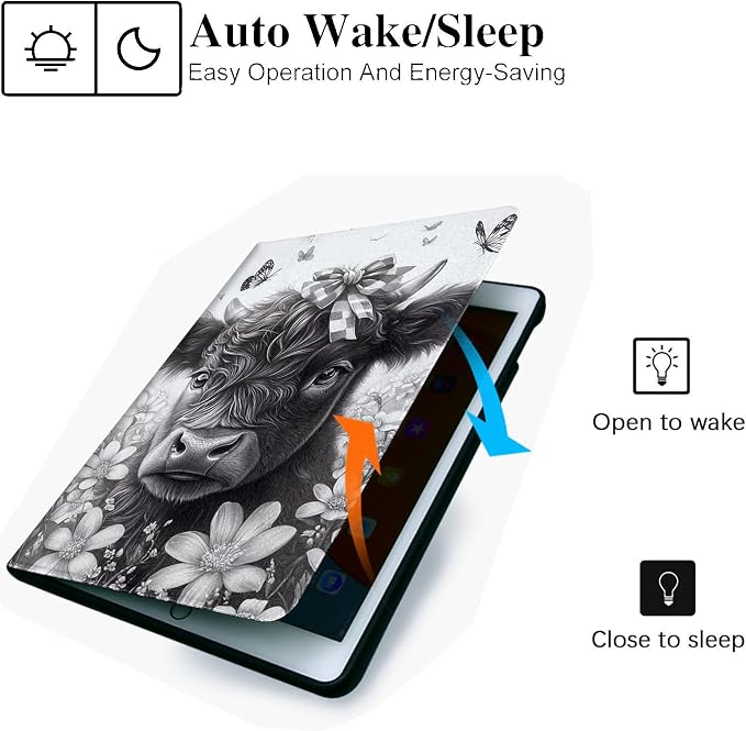 for Microsoft Surface Pro X/Pro X Plus-13 2019/2020/2021/2024 Tablet Case,Auto Wake/Sleep,Adjustable Stand Protective Cover - Cute Cartoon Cow