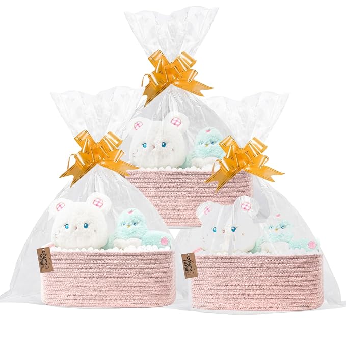 COMFY HOMI 11.5"x7.5"x4.7" Storage Baskets for Organizing | Cotton Rope Woven Basket | Toy Storage Bin Box | Basket for Shelves, Closet Organizer Bin, Decorative Closet Shelf, 3 Pack,