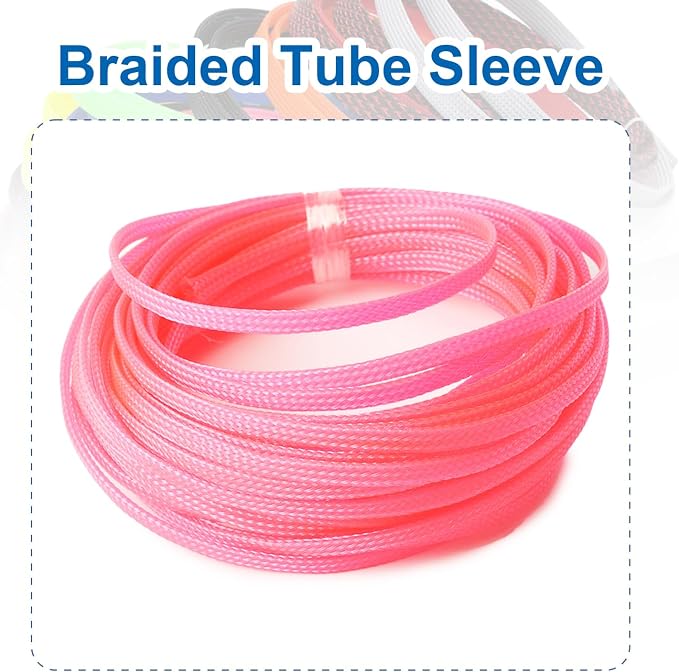 Heyiarbeit 10m/32.8ft PET Expandable Braid Cable Sleeving Flexible Wire Mesh Sleeve Pink 4mm