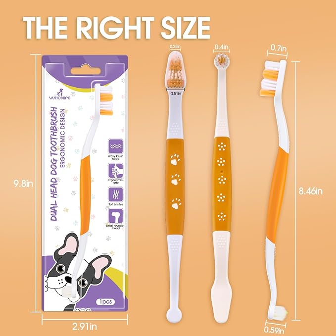 Dog Toothbrush – Newly Upgraded Dual-Head Design with 60° Wavy Bristles–Gently Surrounds Teeth for Deep Cleaning and Plaque Removal – Non-Slip Handle, Ideal for Daily Pet Dental Care (Orange, 2-Pack)