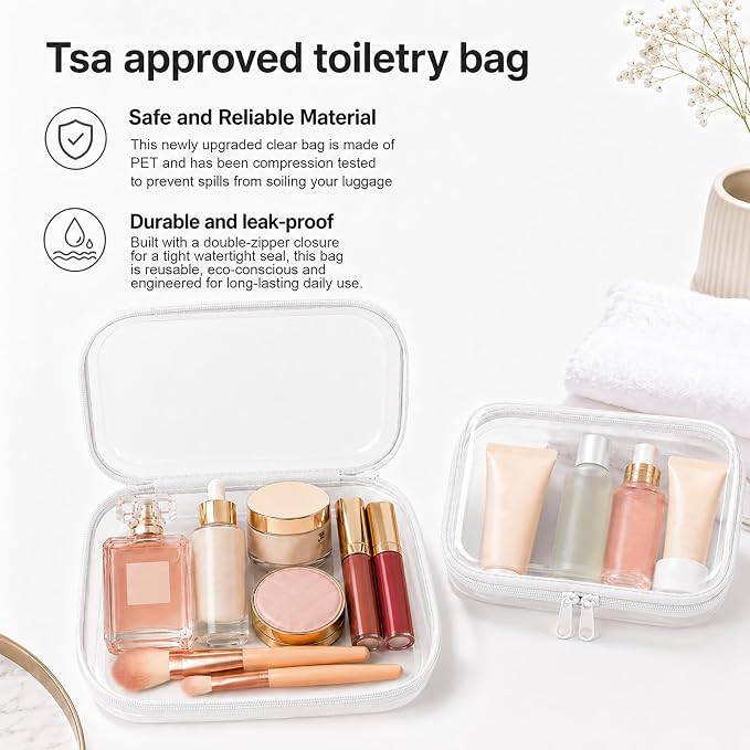 3 Pack Clear Hard Shell Zipper Case (1XL + 1L + 1M, White) | Travel Toiletry Bag, Waterproof 1.2mm PET Hard Plastic Pouches, Organizer Box for Makeup, Toy, Snack, Stationery, Diaper