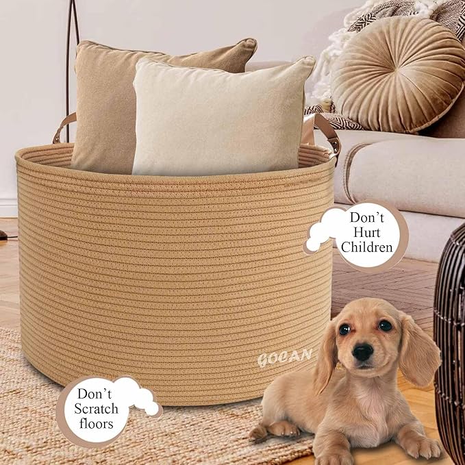 Cotton Rope Woven Laundry Basket 22"X 22"X 14" with handles (Pure Jute)XXXL | Hand-woven, ideal for storing blankets and cushions in the living room, and clothes for household storage.