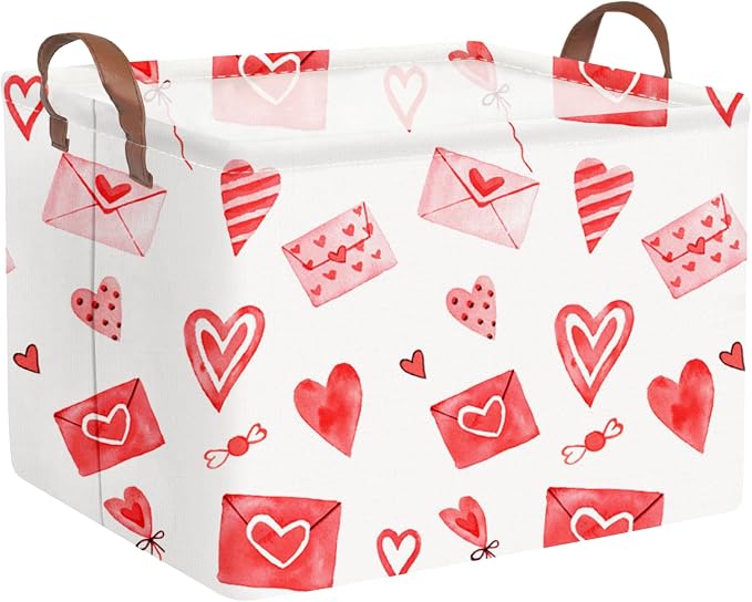 Valentines basket,Pink Heart Basket,Collapsible waterproof nursery laundry basket,Pink girls gift baskets,Valentine's Day room decor(Envelope heart)