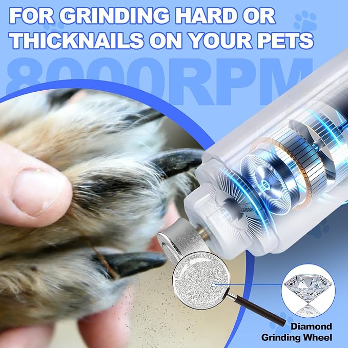 2-in-1 Dog Nail Clippers with Light - Electric Pet Nail Grinder Quiet for Small Large Dogs & Cats, LED Prevent Over Cutting, USB-C Rechargeable Safety Guard Grooming Kit for Black Nails