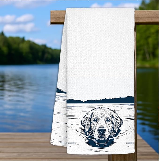 Lake House Decor Dish Towels,Funny Lake Dog Kitchen Towels Decorative,Lake House Gifts,Dog Lover Mom Gifts Hand Towels Drying Cloth for Kitchen Bathroom Decor,16x24 Inch