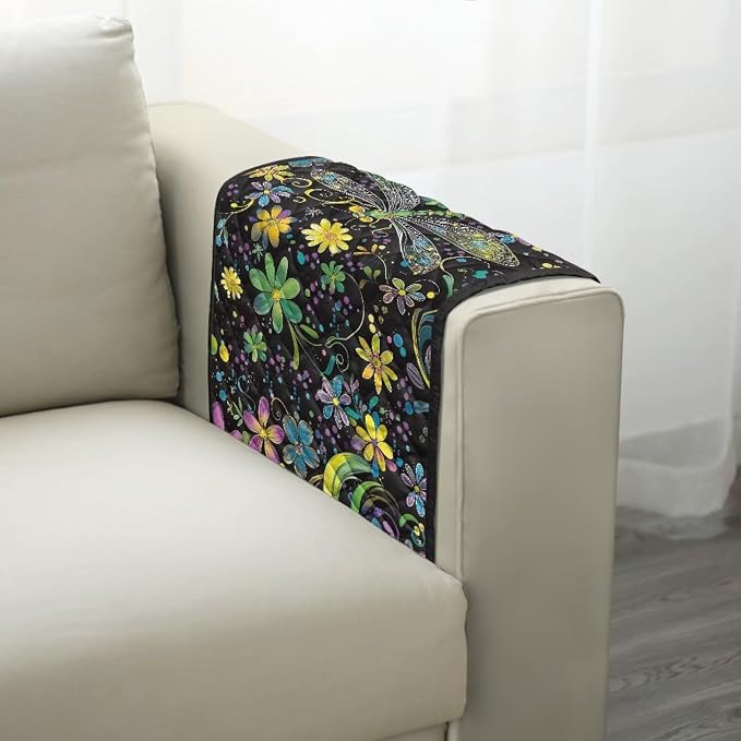Dragonfly Floral Stretch Armrest Cover for Chairs Sofa Armchair Covers for Arms Dustproof Couch Arms Covers Arm Rest Protector for Sofa Non Slip Lounge Chair Arm Protector
