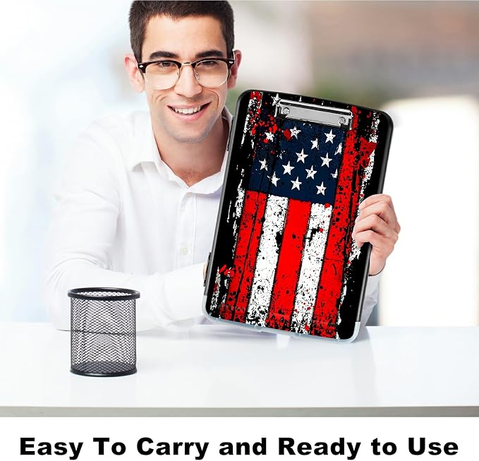 A4 Clipboard with Storage Pen Holder, Clipboards Organizer Nursing Clipboard Foldable File Folder Plastic Clipboard Folio Clip Board for Office Work Classroom Doctor, Vintage Black Flag