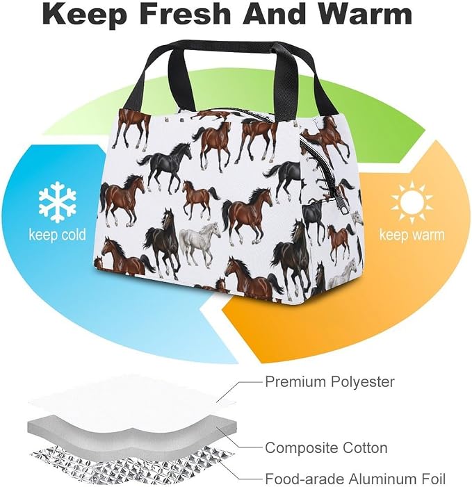 Large Insulated Cooler Lunch Bags, Horse Dreams | Reusable, Lightweight Food Carrier Bag, Leakproof, Versatile Meal Tote, for Snacks Drinks Fruits