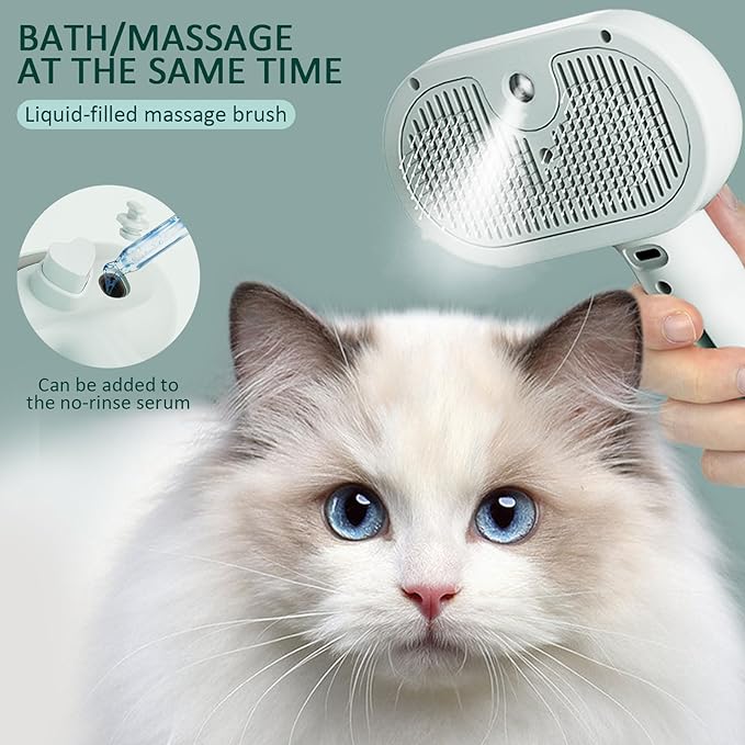 Fur Shower Brush for Cat & Dog, 3 in 1 Self Cleaning Steamy Pet Brush, Cat & Dog Steam Brush, Pets Spray Hair Removal Comb - Anti-Static, Dog Grooming Tool with Steam | Skin-Friendly Design (White)