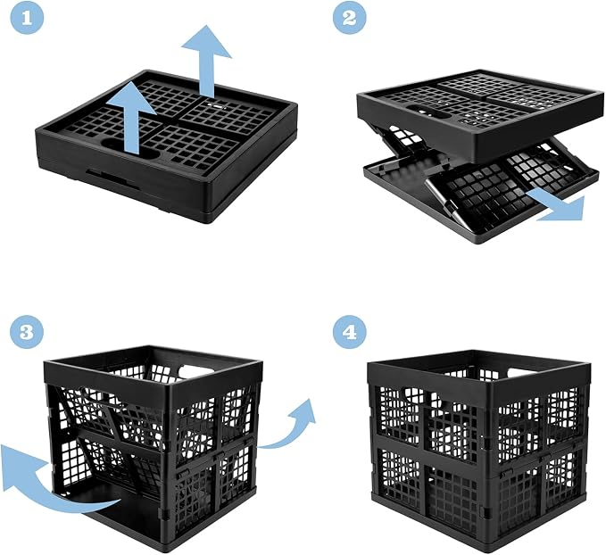 Eslite 3-Pack Collapsible Plastic Storage Crates,Foldable Crates for Storage,16L (Black)