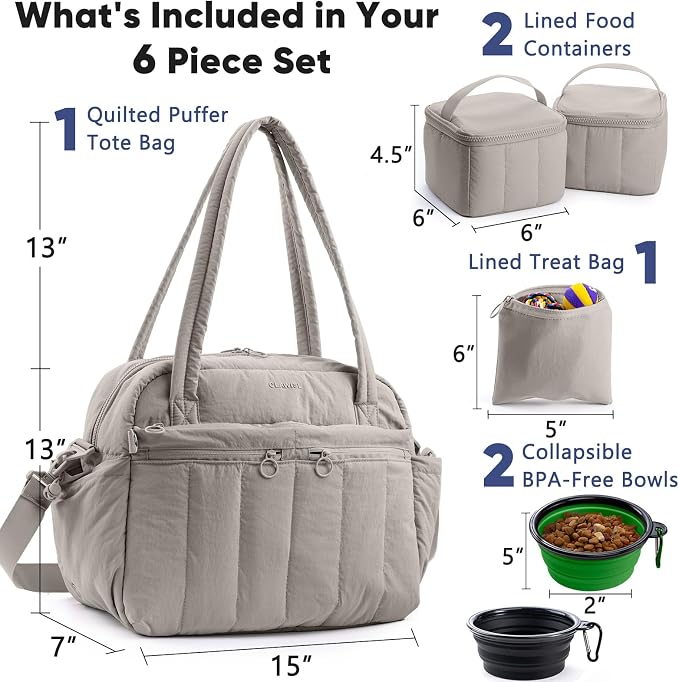 Dog Travel Bag for Supplies, Airline Approved Pet Travel Organizer with 2 Food Containers & Collapsible Bowls, Large Capacity Dogs Tote Bag for Weekend, Stylish Dog Mom Gift for Pet Lovers