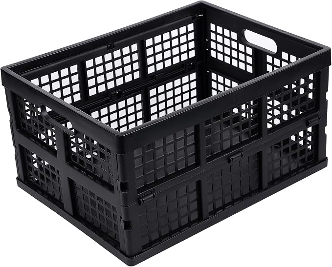 Aebeky 3-Pack Plastic Collapsible Storage Crates-30L,Foldable Plastic Crates for Storage (Black)