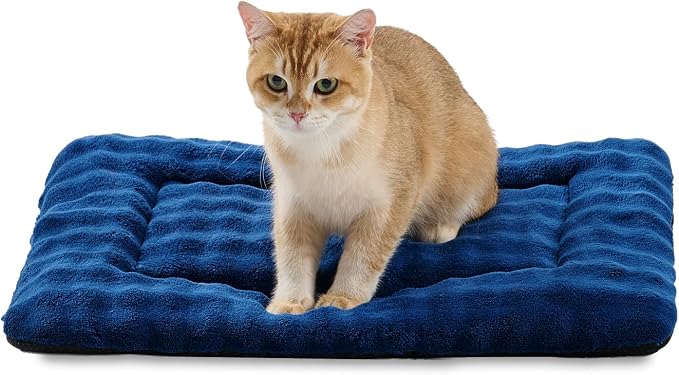 Pet Bed Mat Crate Pad for Cats Small Dogs, Navy Blue, 24"x 18" | Washable Soft Pet Sleeping Mat, Puppy Cat Kitten Cushion with 3D Bubble Pattern
