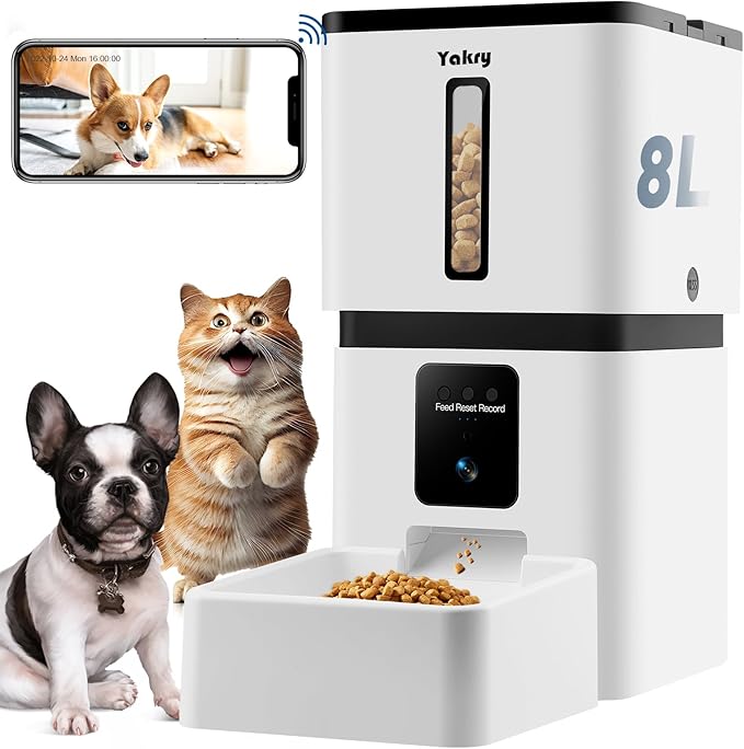 Yakry Automatic Dog Feeder with Camera: 33 Cups Capacity for Medium & Small Dogs - 5G WiFi App Control Easy Setup Dog Food Dispenser - HD 1080P Video Recording Timed Pet Feeder for Cat Dog Small-Pet