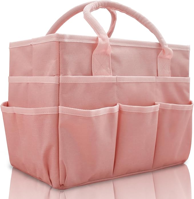 Cupohus Craft Organizer Bag, Pink Art Supply Tote with Multiple Pockets | Portable Storage Tote for Scrapbooking, Journal, Sewing, Oxford Fabric Carrying Caddy for Teacher, Officer, Artist