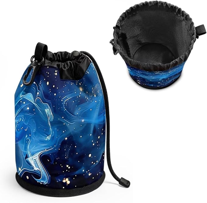 Clothespin Bag Holder Outside, Starry Sky Fluid Pattern Hanging Clothes Pin Bag with Drawstring Closure,Large-Capacity Clothespin Storage Organizer with Hooks