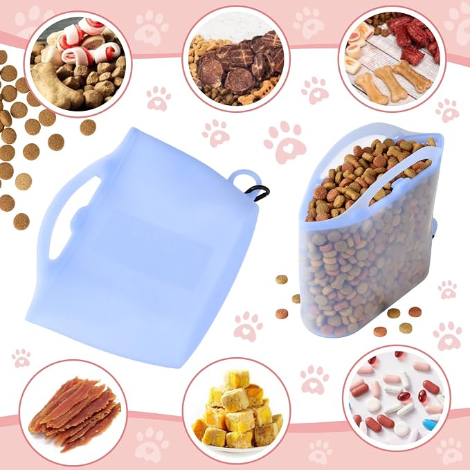 4 Pack Silicone Dog Treat Pouch, 4 Cup (1000ml) Large Capacity Training Bag with Clip, Reusable Leak-Proof Food Storage for Walking Hiking, Dishwasher Safe (White, Blue, Green, Pink)