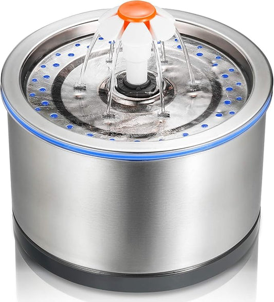 iPettie Cat Water Fountain Stainless Steel, 84oz/2.5L, 4-Stage Filtration, Ultra Quiet Metal Cat Water Fountain with LED Light & Filter for Pet, Kitty & Dog