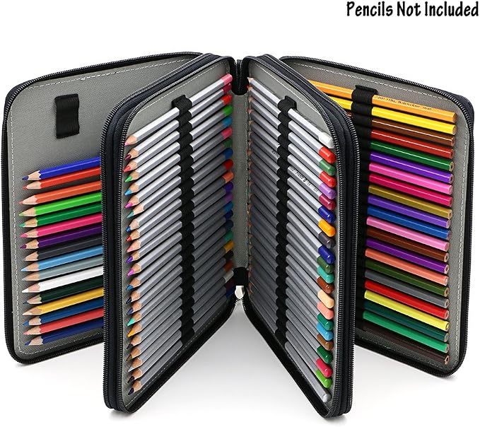 BTSKY Deluxe PU Leather Pencil Case For Colored Pencils - 120 Slot Pencil Holder with Handle Strap Handy Colored Pencil Box Large(Black) | Pencil Holder with Handle Strap Handy Colored Pencil Box Large for Artists, Adults Coloring, Sketching, Drawing