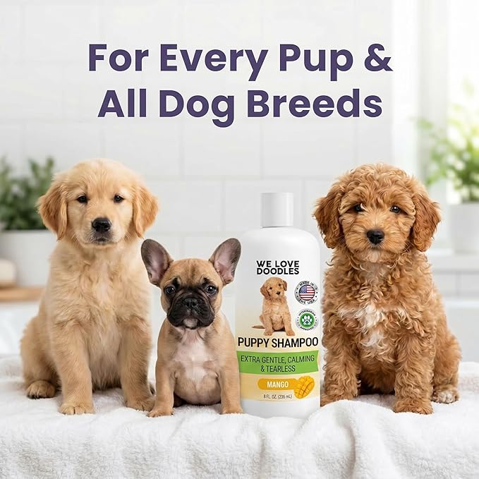 Puppy Shampoo & Conditioner | Made in USA | Tear Free | Best Shampoo for Puppies | Sensitive & Itchy Skin Wash | Oatmeal Bathing | Tearless, Mango, 8oz [We Love Doodles]