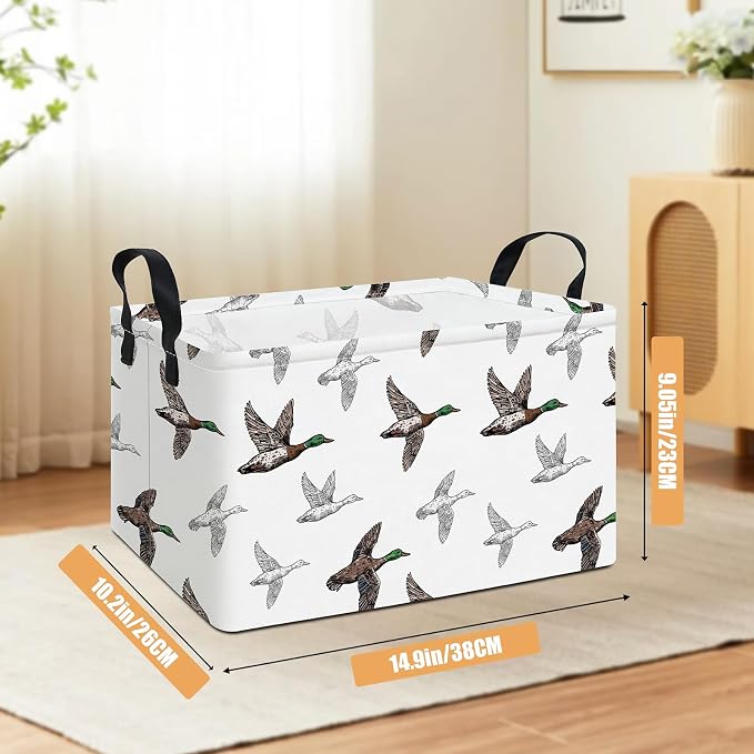 Rectangular Storage Basket Nursery Toy Organizer Mallard Duck | Storage Bin Foldable Canvas with Handles for Organizing Home Kitchen Children Toys Office Closet Shelf Baskets