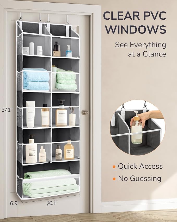 ULG Over the Door Organizer, 5-Tier Extra Large Hanging Storage with 10 Mesh Pockets, 100 lbs Capacity, Heavy Duty Door Organizer for Closet, Bedroom,Grey