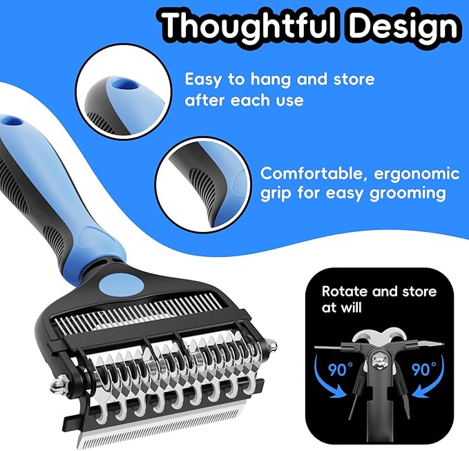 3-in-1 Professional Pet Grooming Brush for Dogs & Cats – Dematting Comb, Undercoat Rake & Deshedding Tool for Long & Short Hair, Heavy Shedding & Matted Fur