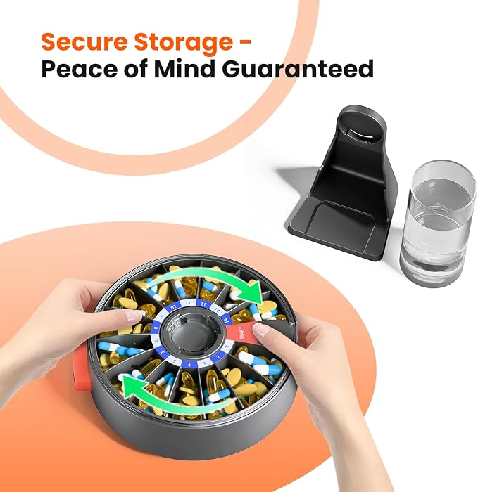 Odaro Large Weekly Pill Dispenser 7 Day Am Pm, Easy One Button, Gray | Daily Medicine Pill Organizer, Large Compartments, Wall & Counter Mount, Easy Use, Easy Refill, Sturdy Hard Plastic