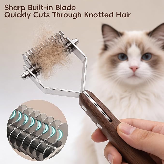 Extra Large 2-Sided Undercoat Rake for Dogs and Cats,Deshedding & Dematting Comb for Long Hair,Dog Brush for Shedding and Tangles,Stainless Steel Pet Grooming Tool with Wood Handle