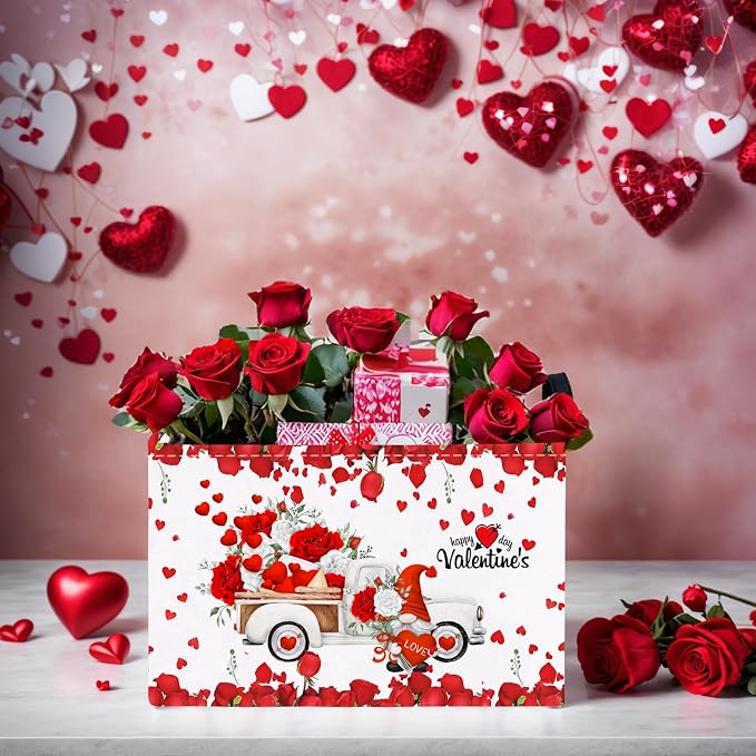 Cute Large Valentine's Day Gift Basket Empty Heart Decor Storage Bin for Kid Baby Room Décor (White Truck Roses)