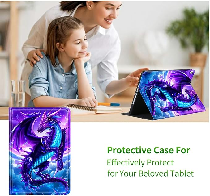 for Samsung Galaxy Tab A 8.0" 2017 SM-T380/T385 Case | Slim Leather Smart Cover with Multi-Angle Anti-Slip Stand [Auto Wake/Sleep] Shell for Women Men, Galaxy Purple Dragon