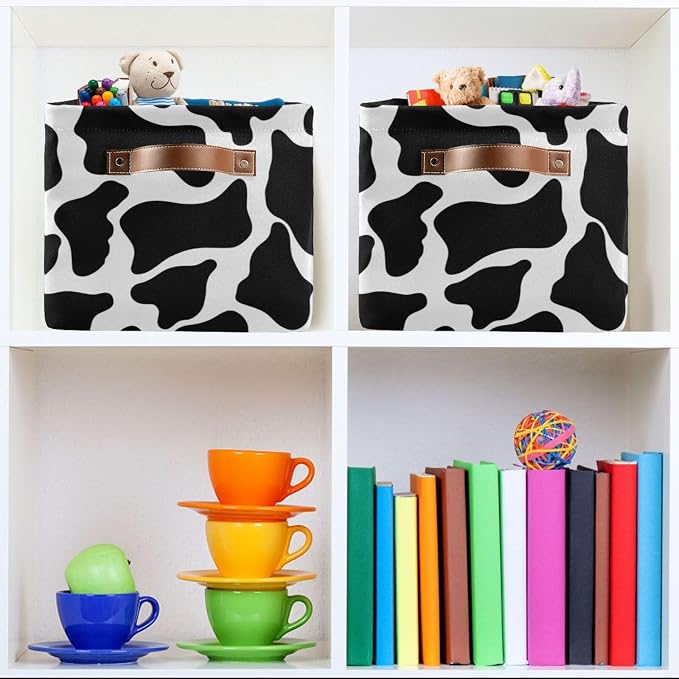 Cow White Texture Rectangular Storage Bin Basket with Handles - Laundry Hamper Nursery Storage Storage Baskets