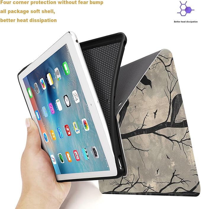 Tablet Case for iPad 10.2 Inch (9th/8th/7th Gen),Shockproof Protective Cover with Stand,Auto Wake/Sleep,Auto Wake/Sleep,Gothic Crow