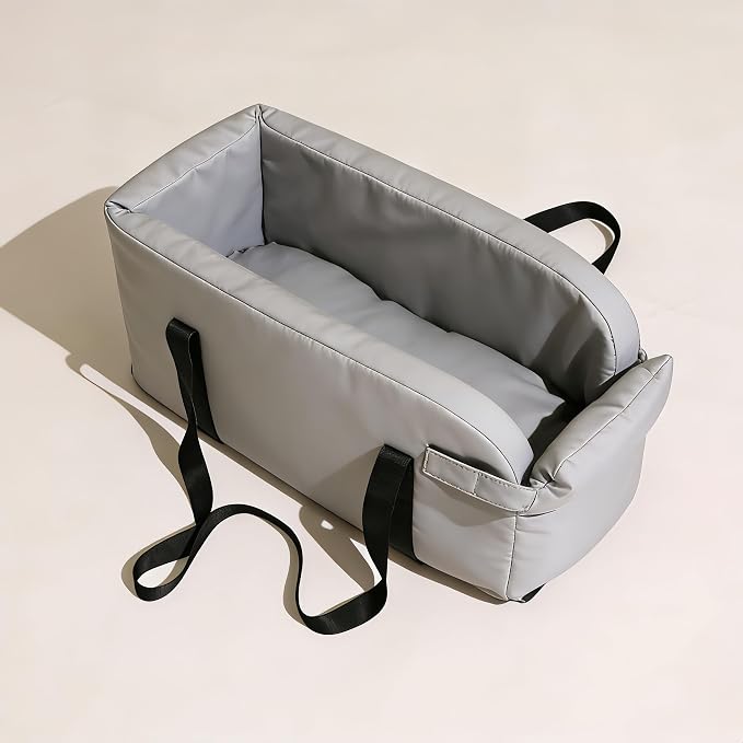 Center Console Dog Car Seat for Pets Up to 9 lb, Black | Water-resistant faux leather; 16.41 x 7.87 x 8.66 in; pets up to 11 in long. Measure your console before purchase.