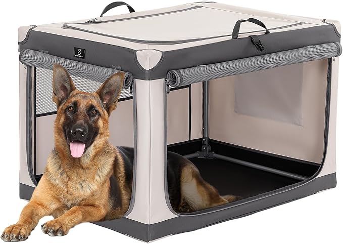 A 4 Pet 40-in XL Foldable Soft-Sided Dog Crate, Large Dogs | patented screw frame, Lockable zippers, waterproof base, washable cover, outdoor/indoor/car