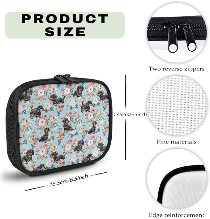 Dachshund and Flower Print Pet First Aid Kit for Dogs,Pet Emergency Kit for Dogs Travel Kit Bag Cute First Aid Pouch for Pets for Hiking