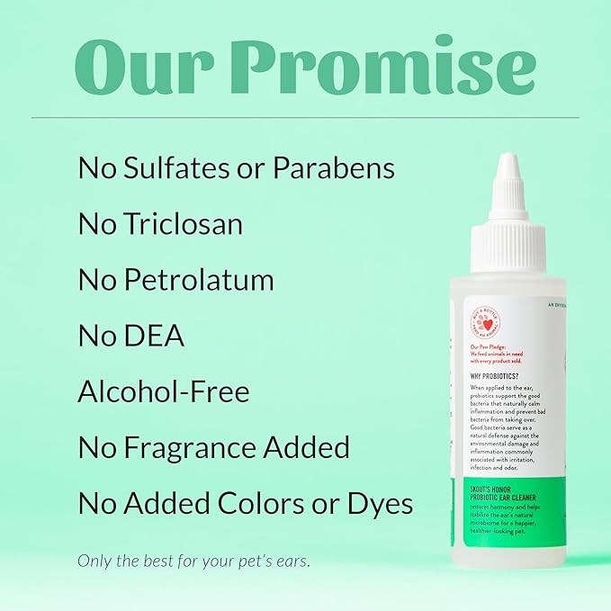 SKOUT'S HONOR Cat Ear Cleaner Solution with Aloe Vera - Alcohol-Free, Fragrance-Free, Non-Medicated Ear Wash for Cats, 4 oz., 3-Pack