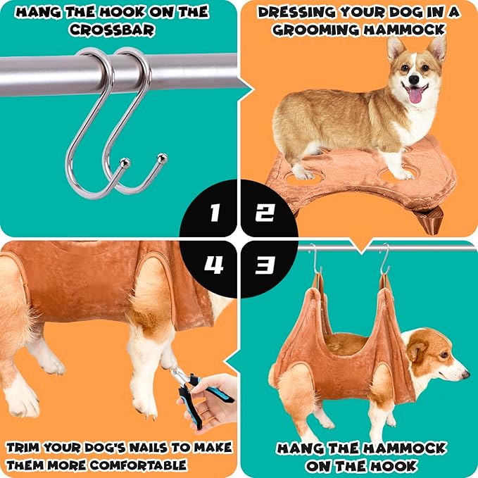 Dog Grooming Kit, Dog Grooming Supplies, Dog Grooming Hammock, Dog Grooming Harness, Dog Nail Clippers, Dog Nail Grinder, Hooks, Dog Hammock Kit for Nail Trimming/Hair Trimming(Coffee, M)