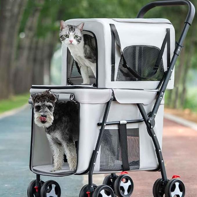 Premium Double-Decker Dog Cart for Two Cats or Dogs,pet Cart with Removable Station Wagon Tray,Perfect for Multiple Pets